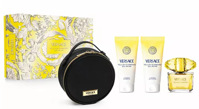VERSACE EROS POUR FEMME 4 PCS SET: 3.4 EAU DE PARFUM SPRAY + 3.4 SHOWER GEL + 3.4 BODY LOTION + SMALL BEAUTY CASE