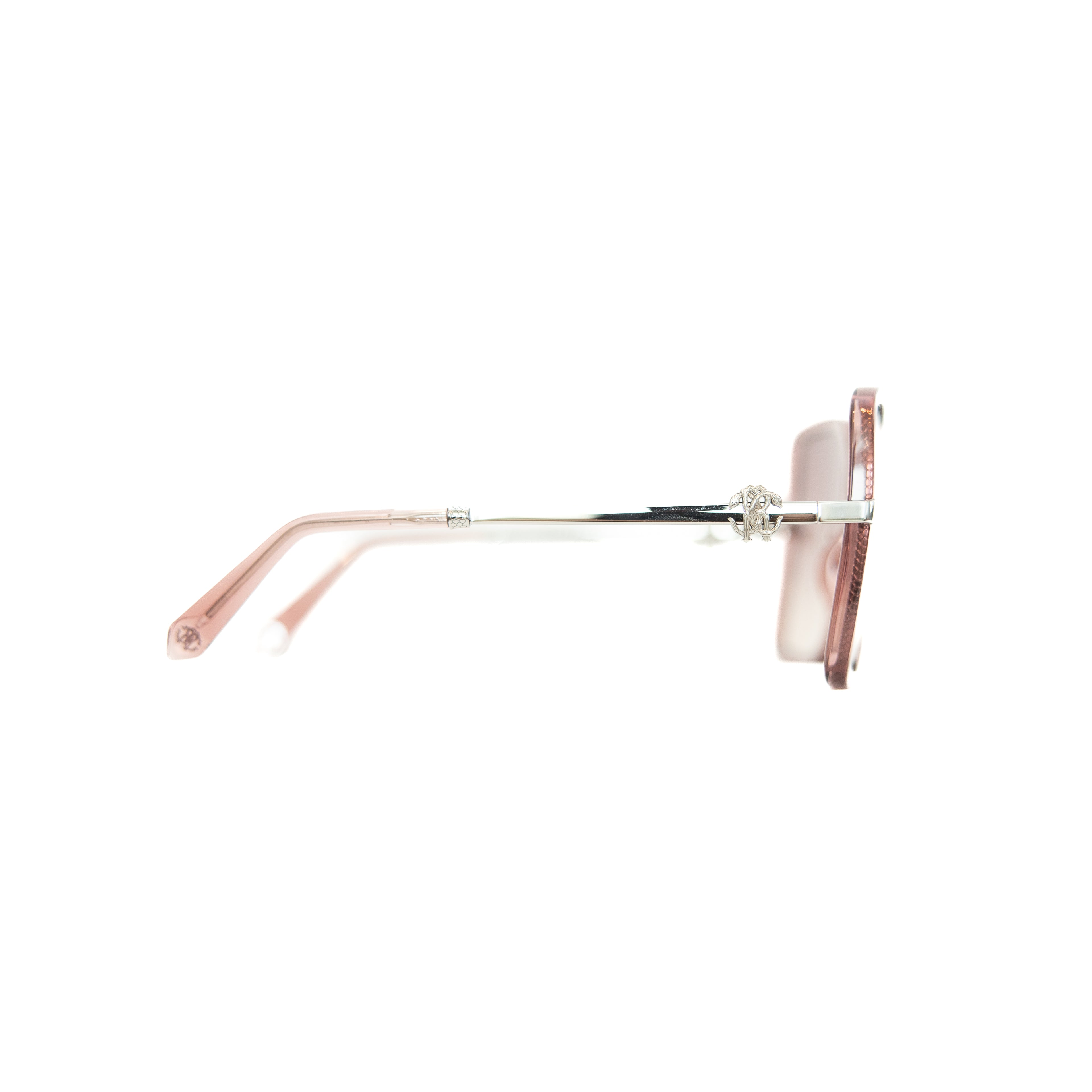 Roberto Cavalli SRC007 sunglasses with a transparent pink frame and brown gradient lenses